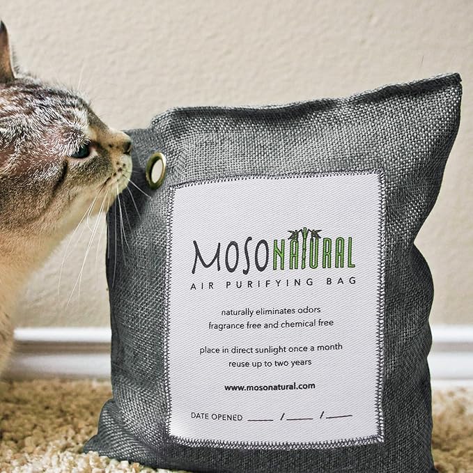 Moso Natural Air Purifying Bag 500g (3 Pack) Premium Bamboo Charcoal Odor Absorber for Home, Bedroom, Kitchen, Basement | Unscented Pet Odor Eliminator | Large Charcoal Deodorizer Bag Covers 250sqft