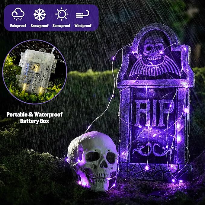 JMEXSUSS 2 Pack Halloween Fairy Lights Battery Operated, Total 400 LED 132ft Purple Halloween String Lights Indoor with Remote, 8 Modes Copper Wire Twinkle Lights for Bedroom Wall Tree Decor