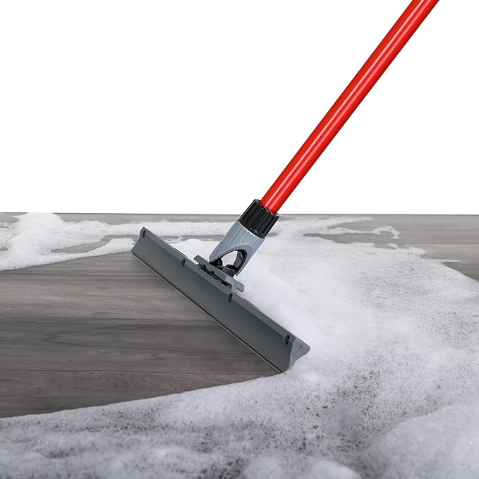 Heavy Duty Floor Squeegee for Concrete and Tile Floor - Silicone Squeegee Broom Floor Scrubber - Large Single Cast Rubber Blade Aluminum Long Handle 360° Swivel Joint - Garage Shower Window Cleaning