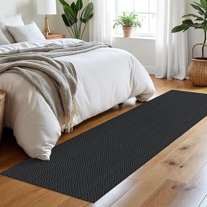 2x8 Ft Braided Runner Rug Washable Runners for Hallways Kitchen Runner Rug with Rubber Backing Cotton Entryway Runner Indoor, Woven Floor Carpet for Hall Kitchen Bedroom, Black/Grey