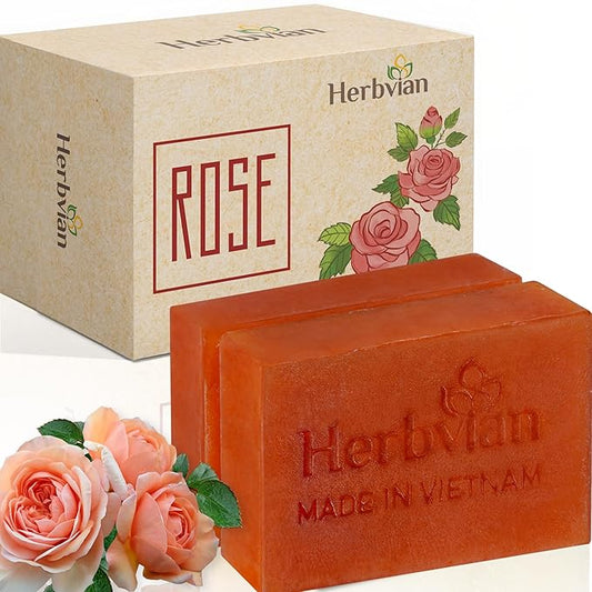 2 Pcs Rose Herbal Soap Bars with Cymbopogon Martinii Scent and Lonicera Japonica, Moisturizing Soap Bars, Bath Body and Face Soap, Rosa Cleanser Soap Bar, Soap for Men, Women, Teen and All Skin Types