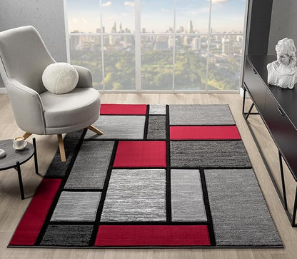 Ultra Soft Area Rug Hand Carved - Modern Abstract Design for Indoor Living Room & Bedroom - Stain Resistant, Easy to Clean - (2'7''x7, Red)