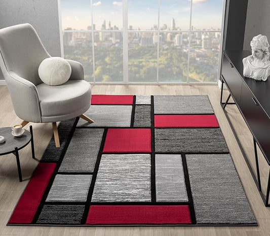 Sam's Sam's Rugs Ultra Soft Area Rug Hand Carved - Modern Abstract Design for Indoor Living Room & Bedroom - Stain Resistant, Easy to Clean - (5x7, Red)