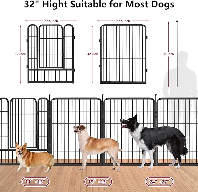 Dog Playpen 32" Height 16 Panels Portable Pet Fence Outdoor for Yard Indoor Dog Pen Outdoor for Medium/Small Animals, Large Pet Puppy Playpen Heavy Duty Pet Fence for RV Camping, Yard