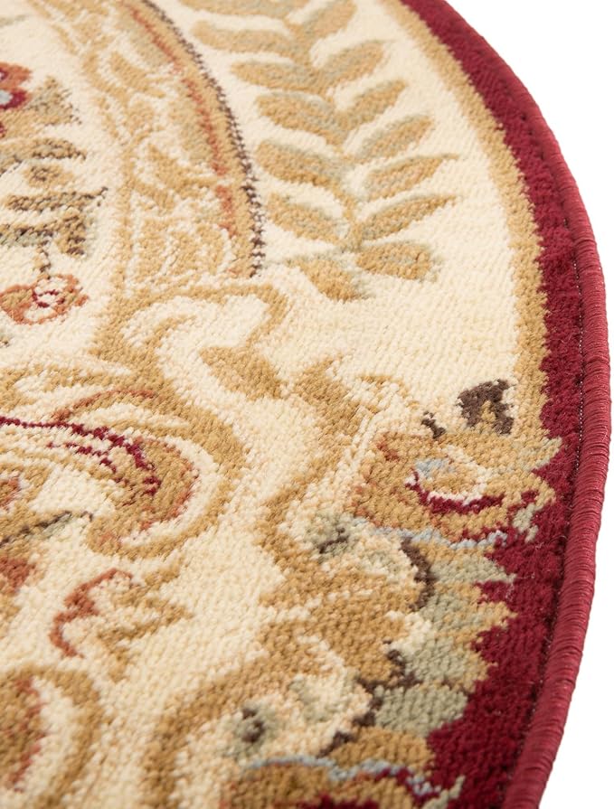 Rugs.com Chateau Collection Rug – 6 Ft Round Red Medium-Pile Rug Perfect for Kitchens, Dining Rooms