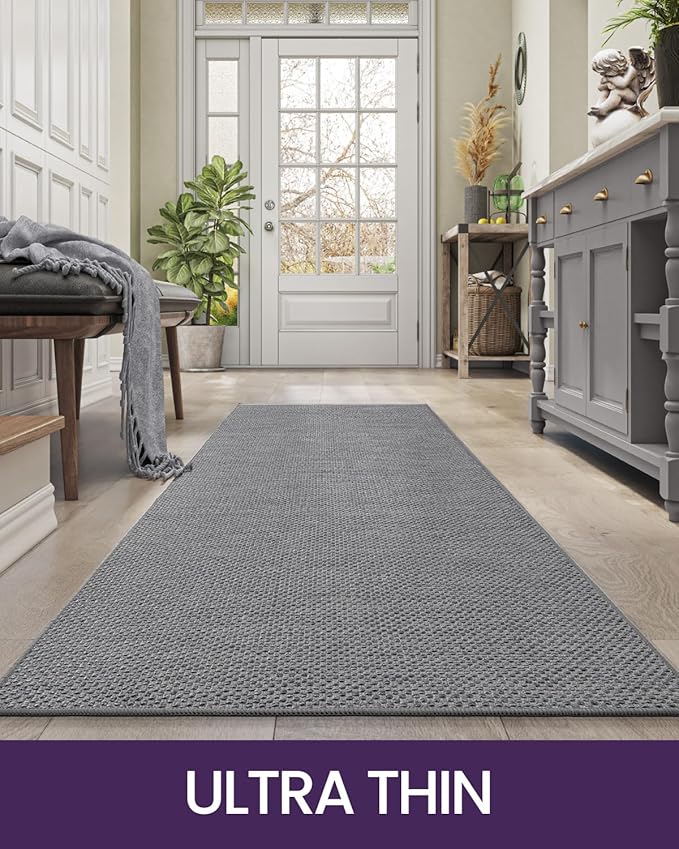DEXI Hallway Runner Rug 2'4''x8', Non Slip Rubber Backed Runners Carpet, Ultra Thin Entryway Rugs Indoor for Kitchen Hallway Entrance Bedroom, Grey