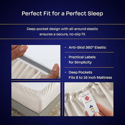 California Design Den Thick and Natural 100% Cotton Sheets Queen Size Set - Luxury 1000 Thread Count Sateen, Deep Pocket Queen Sheets, Soft, Breathable and Durable Bedding Set - Beige (Sand Tone)
