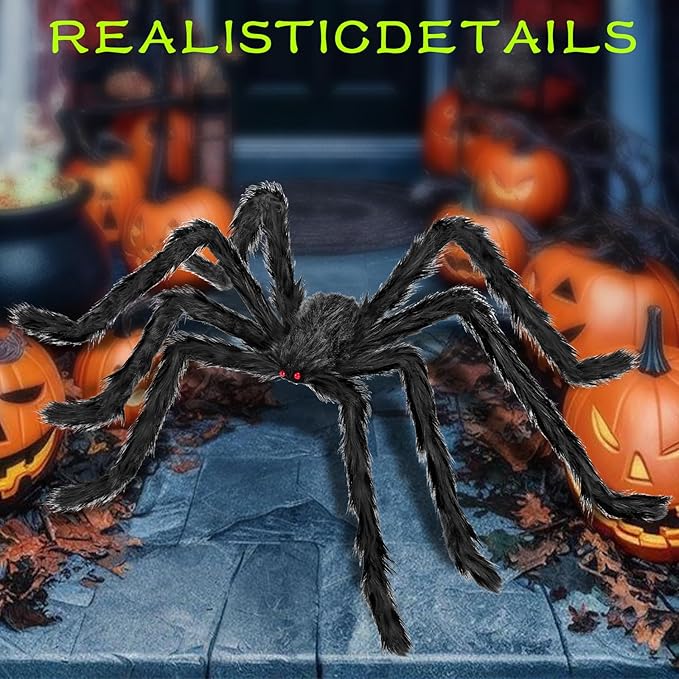 Halloween Decorations Outdoor, 2PCS 79" Scary Giant Spiders, Halloween Party Decorations, Large Haunted House Props,Yard Lawn Decorations Indoor Black
