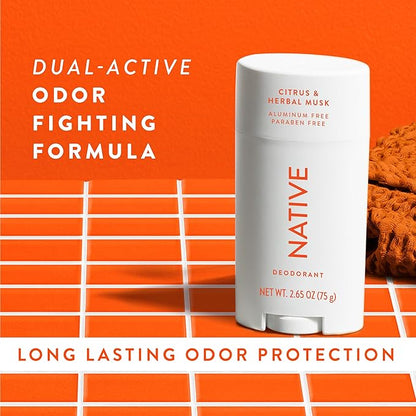 Native Deodorant | Natural Deodorant for Men, Aluminum Free with Baking Soda, Probiotics, Coconut Oil and Shea Butter | Citrus & Herbal Musk