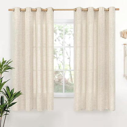 YoungsTex Linen Curtains 68 Inch Length for Living Room, Cream Semi Sheer Drapes with Bronze Grommet Light Filtering Textured Window Treatments Privacy for Bedroom Farmhouse, 52 x 68 Inch, 2 Panels
