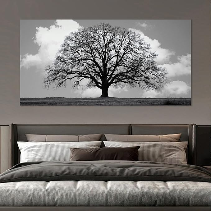 Trogonup Black and White Tree of Life Wall Art for Bedroom Modern Botanical Landscape Pictures for Living Room Office Canvas Prints Ready to Hang 29"x58"