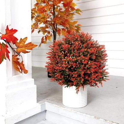 24 Fall Artificial Topiary Ball Trees with Flowers Set of 2, Outdoor Fake Topiary with Ground Spike, UV Resistant Faux Artificial Plant Bush for Indoor Front Porch Garden(2 Pack, Golden)