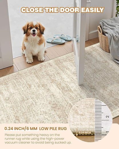 Area Rugs 4x6 for Living Room, Non-Slip Backing Small Kids Rugs for Bedroom, Vintage Abstract Rug Home Decor, Low Pile Soft Washable Rug for Kitchen, Dining Room (4'x6', Beige/Ivory)