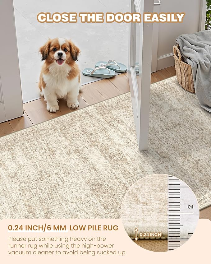 6x9 Rug for Living Room,Soft Low Pile Indoor Washable Rugs for Bedroom, Non-Slip Backing Vintage Large Area Rug, Printed Abstract Carpet(6'x9', Beige/Ivory)