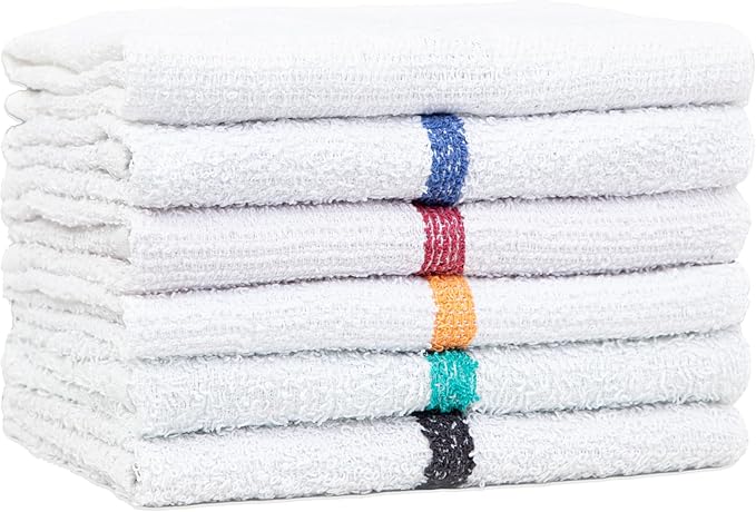 Arkwright Qwick Wick Bar Mop Towels Bulk - (Case of 60) 100% Cotton Quick Dry Dishcloths, Super Absorbent Multipurpose Cleaning Rags for Restaurants, Kitchen, Bathroom, Hotel, 16 x 19 in, Black Stripe