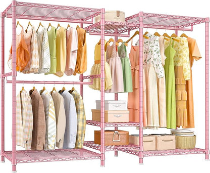 Raybee Clothes Rack Heavy Duty Clothing Racks for Hanging Clothes Adjustable Hanging Clothes Rack Garment Rack, Pink, 13.9" D x 70.6" W x 77" H
