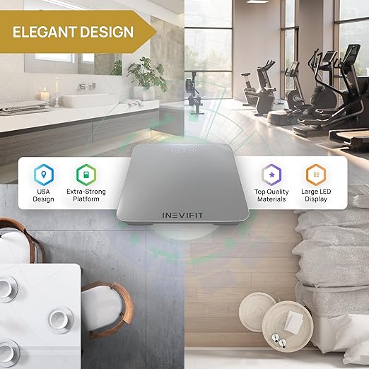 INEVIFIT Smart Bathroom Scale, Highly Accurate Bluetooth Digital Bathroom Body Weight Scale, Precisely Measures Weight & BMI for Unlimited Users (S-Silver)