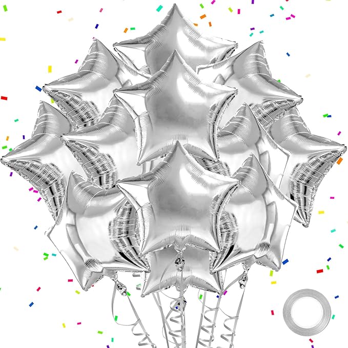Silver Star Balloons Graduation Foil Balloons Mylar Balloon For Helium Metallic 12pcs 18 Inch Class of 2025 Silver Birthday Decorations Room Decor Party Decorations Baby Shower Anniversary Wedding