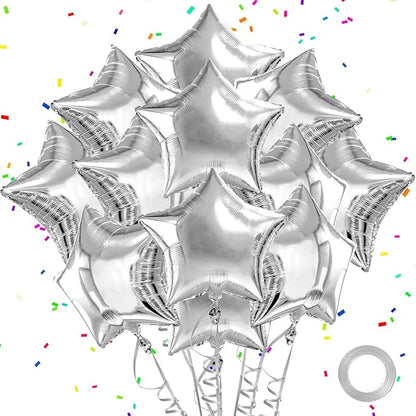 Silver Star Balloons Graduation Foil Balloons Mylar Balloon For Helium Metallic 12pcs 18 Inch Class of 2025 Silver Birthday Decorations Room Decor Party Decorations Baby Shower Anniversary Wedding