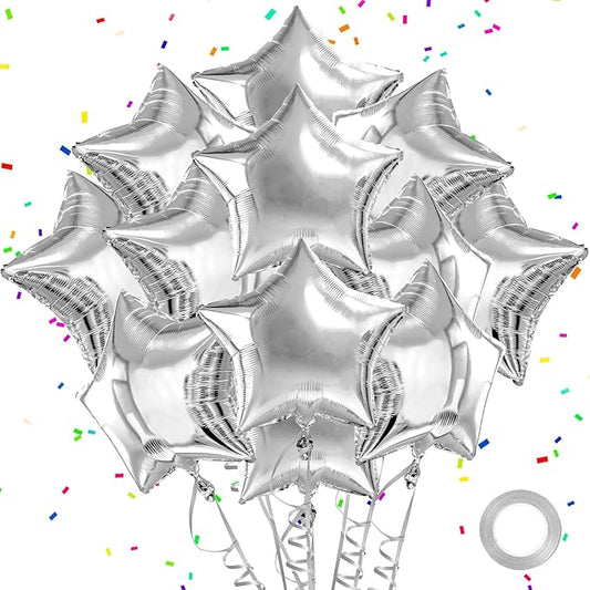 Silver Star Balloons Graduation Foil Balloons Mylar Balloon For Helium Metallic 12pcs 18 Inch Class of 2025 Silver Birthday Decorations Room Decor Party Decorations Baby Shower Anniversary Wedding