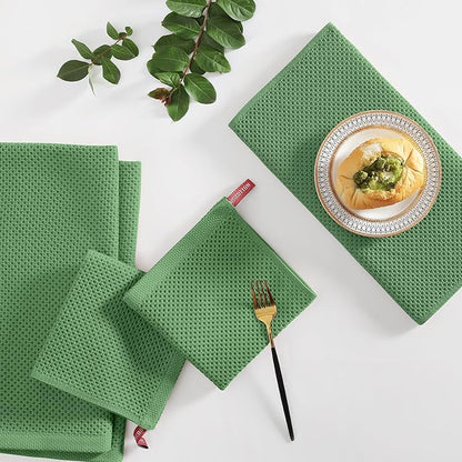 Homaxy 100% Cotton Kitchen Towels and Dishcloths Set, 12 x 12 Inches and 13 x 28 Inches, Set of 10 Bulk Kitchen Towels Set, Ultra Soft Absorbent Dish Cloths for Washing Dishes, Grass Green