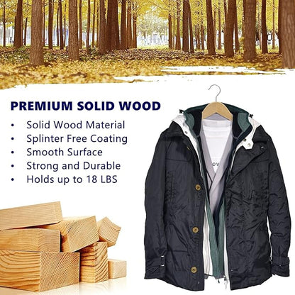 Amber Home 30 Pack Wooden Coat Hangers, Natural Wood Suit Hangers with Non Slip Pant Bar, Clothes Hangers for Shirts, Jackets, Dress, Pant (Natural, 30)