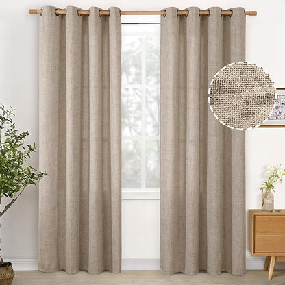 YoungsTex Oatmeal Linen Curtains 84 lnches Length 2 Panels for Living Room, Burlap Semi Sheer Drapes with Bronze Grommet Light Filtering Window Treatments for Bedroom Farmhouse, 52 X 84 Inch