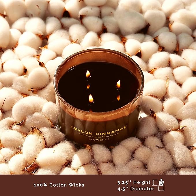 Cinnamon Scented Candle - 100% Natural Soy Wax - Large 3 Wick Jar Candle - Up to 40 Hours Burning Time - Aromatherapy Candles for Home - Housewarming Gift for Men and Women