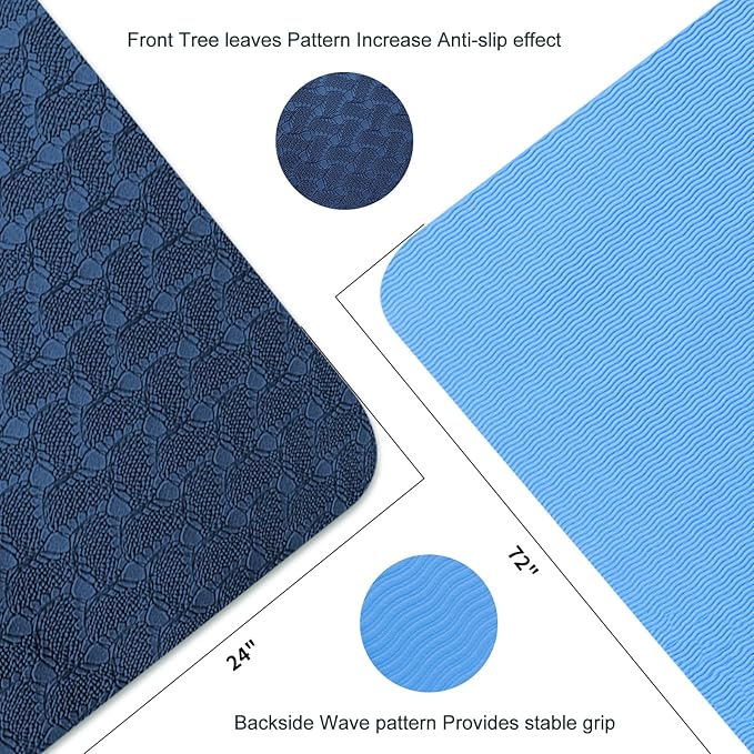Yoga Mat 1/3 inch QMKGEC Exercise Mats 8mm TPE Non-Slip Extra Thick High-Density Eco Friendly for Yoga Workout Pilates Yoga Mats for Women Men