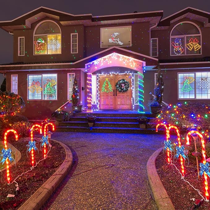 Christmas Decorations - 16" Christmas Window Silhouette Lights - 4 Pack Colour Lighted Snowman ＆ Reindeer ＆ Bell ＆ Gift Box for Holiday Indoor and Outdoor Wall Door Window Decorate