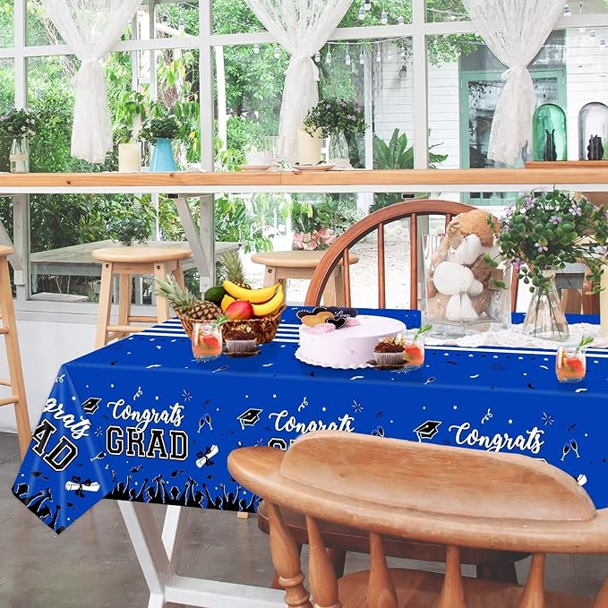 chiazllta Graduation Party Decorations Gongrats Grad Tablecover Graduation Tablecloths for 2025 Graduation Party Supplies Class of 2025 Party Supplies Large Size Plastic 54"x108" （Blue）