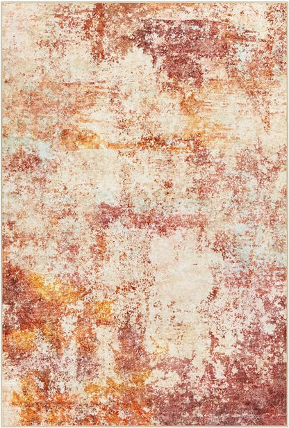 AUKOW Area Rug Living Room Rugs - 8x10 Washable Modern Neutral Abstract Rugs Soft Low Pile No Slip Stain Resistant Rug Indoor Large Carpet for Bedroom Dining Room Nursery Room Home - Pink/Orange