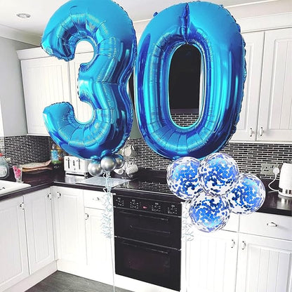 Blue Balloon Number 0, 40 Inch Large Self Inflating Foil Number Balloons 0-9, Giant 0 Digital Helium Balloon for Boys Men Birthday Baby Shower New Year Party Anniversary Celebration Decorations