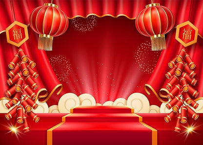 Lunar New Year Backdrop 20x10ft Happy Vietnamese Chinese New Year Backgrounds Festivals Party Decorations Banner Photo Booth Props
