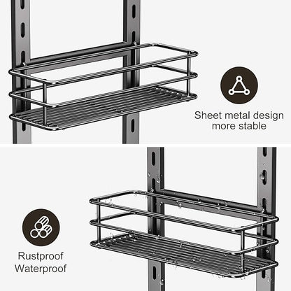 Orimade Adjustable Anti-slip Shower Caddy over Head, Rustproof Bathroom Hanging Shower Organizer with 2 Hooks for Razor, No Drilling Shower Shelves Storage Rack 3 Tier, Grey