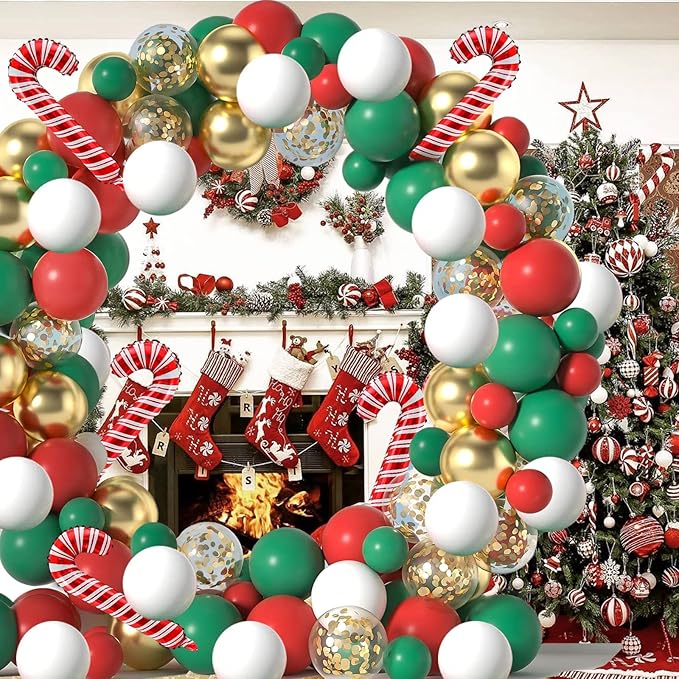 Christmas Balloons Garland Arch Kit,123pcs Red Green White and Gold for Christmas Xmas New Year Decor Party Supplies