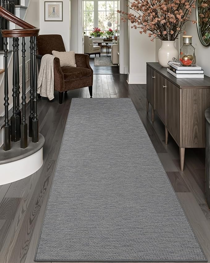 DEXI Hallway Runner Rug 2'4''x12', Non Slip Rubber Backed Runners Carpet, Ultra Thin Entryway Rugs Indoor for Kitchen Hallway Entrance Bedroom, Grey