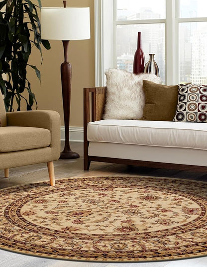 Rugs.com Aditi Collection Rug – 7 Ft Round Cream Medium-Pile Rug Perfect for Kitchens, Dining Rooms