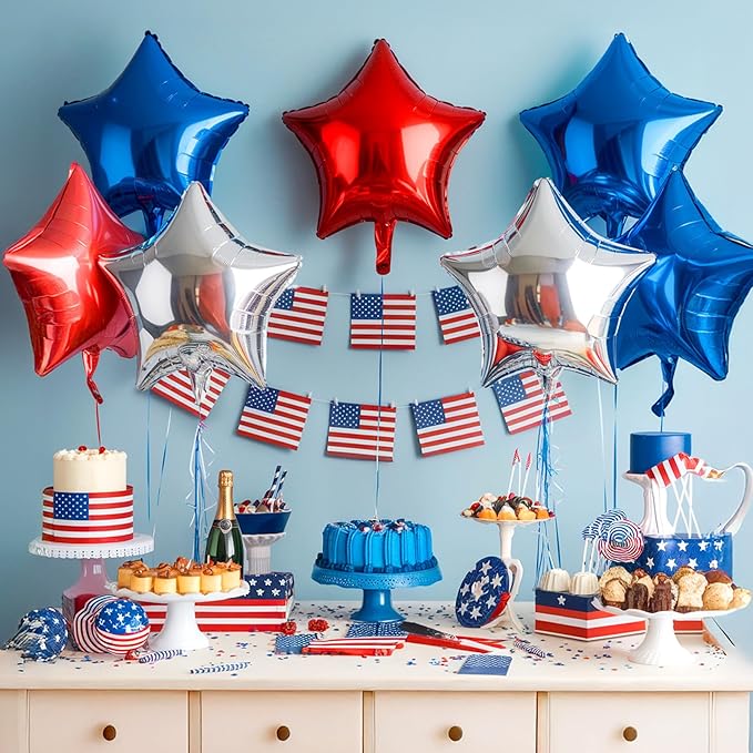 4th of July Balloons Red White And Blue Balloon Arch Kit Star Balloons Mylar Foil Helium 12pcs 4th of July Decorations Outdoor Patriotic Party Independence Day Veteran Decor Graduation Birthday