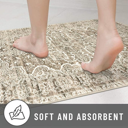 KUTA Vintage Washable Runner Rug, 2x5 Runners Non-Slip Beige Brown 5ft Hallway Kitchen Rugs Ultra Soft Printed Distressed Tribal Farmhouse Carpet for Bedroom Entryway Decor