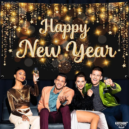 KatchOn, Happy New Year Banner 2026 - XtraLarge 72x44 Inch | Happy New Year Backdrop for Happy New Years Decorations 2026 | NYE Banner | NYE Decorations 2026, New Years Eve Party Supplies 2026