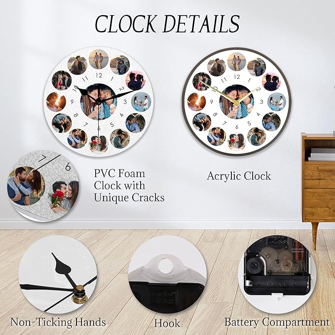 Personalized Wall Clock with Picture, Custom Photo Clocks Gift for Christmas Valentine's, Birthday, Wedding, Living Room, Kitchen Bathroom, Bedroom, Home Decor Gift for Couples Family