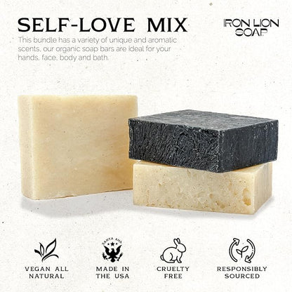 ILS Soap co - Self Love (Unscented Shea/Activated Charcoal/Tea Tree and Mint) All Natural Bar Soap for All Skin Types - Plant Based, Cold Process and Handmade in the USA (3 Pack)