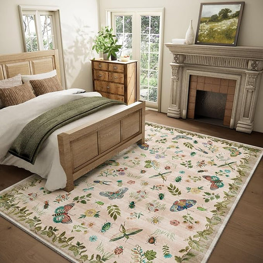 Machine Washable Rugs for Living Room: 5x7 Area Rugs Stain Resistant Non Slip Low Pile Soft Lightweight Carpet Rugs for Bedroom Kitchen Dining Room Nursery Kids Room Farmhouse