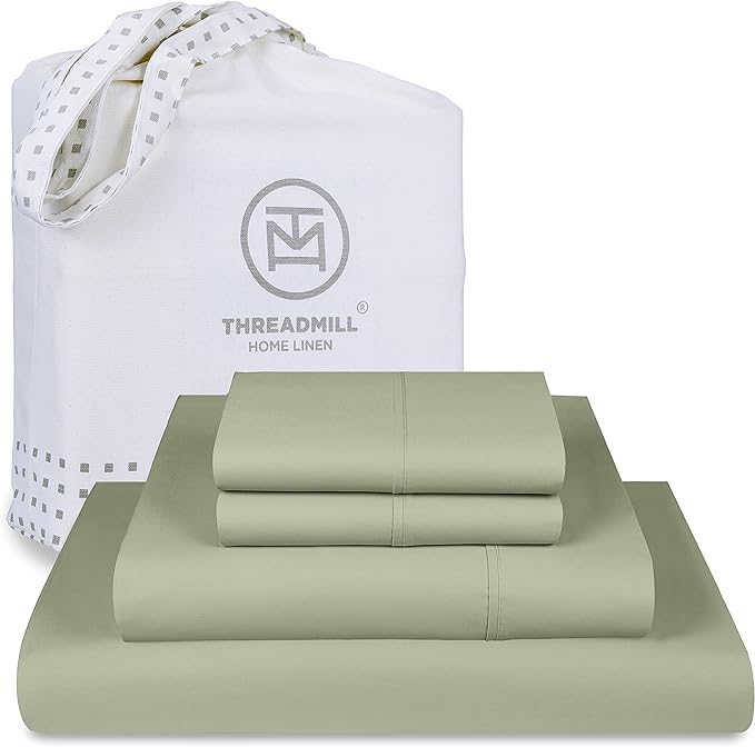 Threadmill Luxury Supima Cotton Sheets, Luxury 1000 Thread Count Soft 100% Cotton Sheets for Full Size Bed, 4 Pc Sage Green Bed Sheets Full Set, 5-Star Hotel Quality Deep Pocket Bed Sheets Set