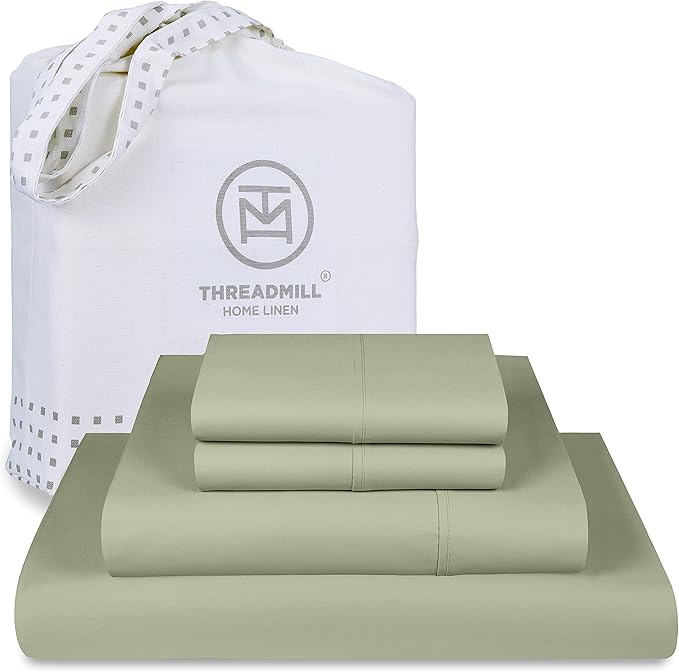Threadmill Supima Cotton Sheets - 1000 Thread Count King Size Bed Sheets, 4 Pc Sage Green Hotel Quality Set
