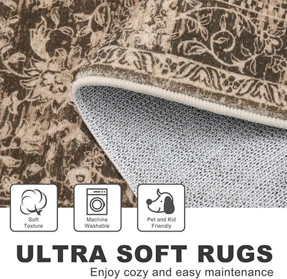 KILOCOCO Hallway Runner 2x6 Rug Runner Printed Vintage Floral Washable Kitchen Runners Non-Slip Rubber Backed Runners for Hallways Laundry Room Distressed Boho Rugs for Entryway Bedroom, Rust Red