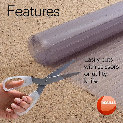 RESILIA Deep-Pile Carpet Runner - Plastic Vinyl Carpet & Rug Protector, Waterproof Clear Vinyl Floor Runners, 48 Inches Wide x 12 Feet Long, Made in The USA
