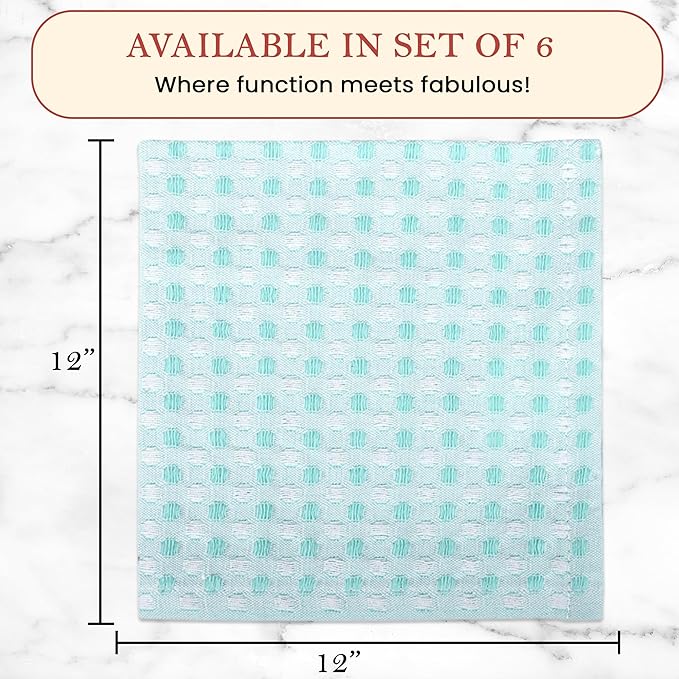 Vintage Vista 100% Cotton Dish Cloths (Pack of 6) - Dish Rags for Washing Dishes - Reusable & Highly Absorbent Kitchen Towels - Kitchen Rags for Christmas - (12" x 12" - Lemon Green Honeycomb)