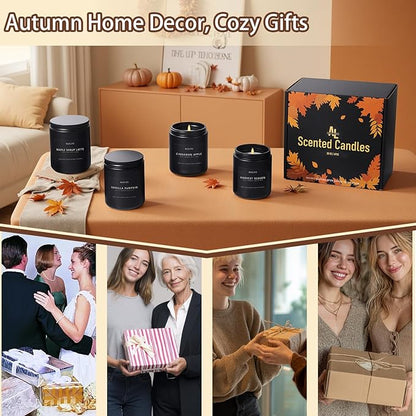 Fall Candle Set | 4 Pack Scented Candles - Autumn Soy Candles for Home Scented, Aromatherapy Gifts for Women, Thanksgiving & Fall Decor - Pumpkin, Apple, Latte & Harvest Scents